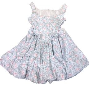 Altar'd State Blue Floral Pink Bow Bubble Hem Mini Dress Coquette Baby Doll XL